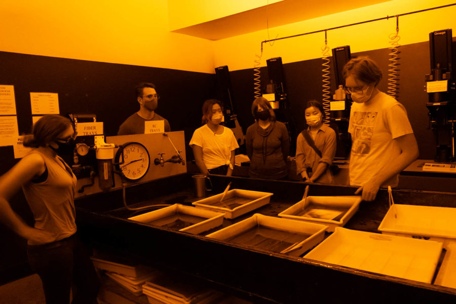 Black and white darkroom, photo by Lilly Everett